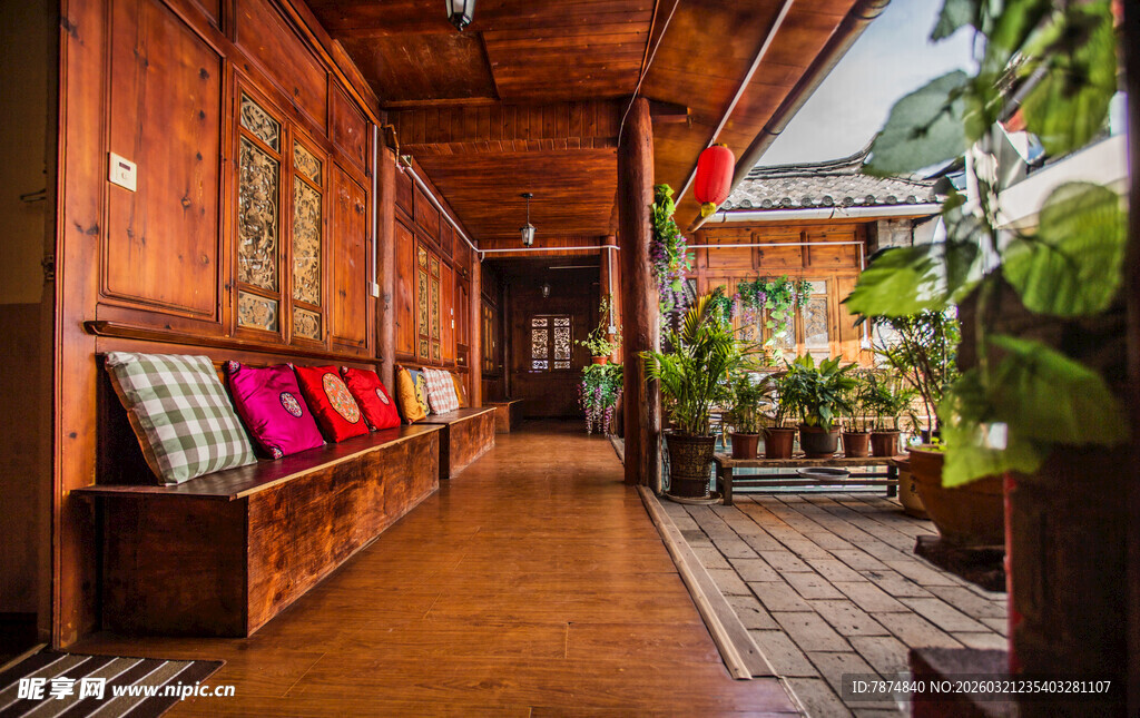 中式庭院休闲空间一角