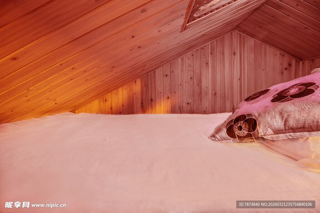 温馨阁楼卧室里的可爱猫咪