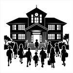 校园门前的师生剪影