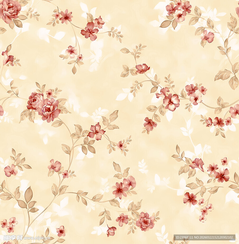 米黄色底复古花卉图案