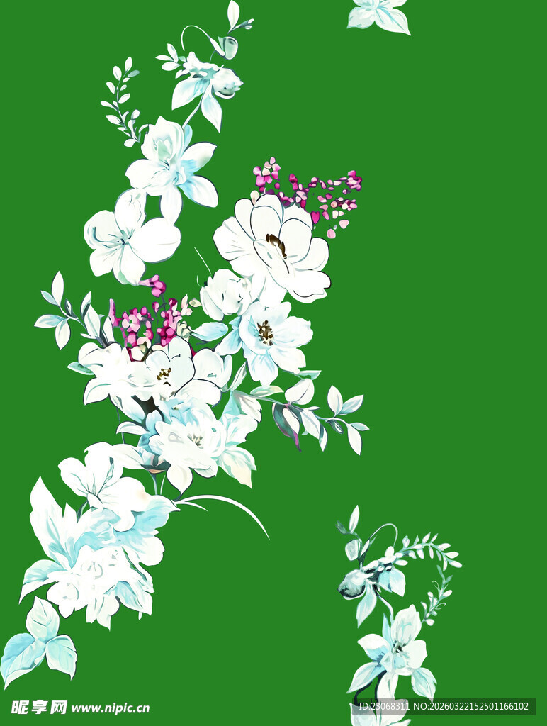 绿色背景上的清新花卉图案