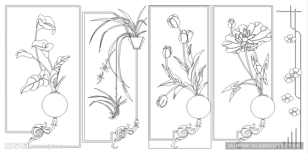 花卉植物线稿图案设计
