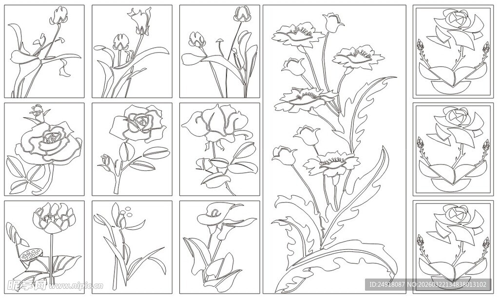 花卉线稿图案设计素材