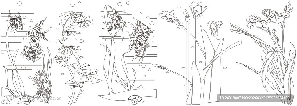 手绘植物花卉线稿图