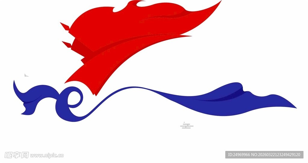 红色飘带与蓝色波浪图案