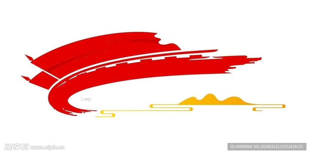 红色飘带与金色元素图案