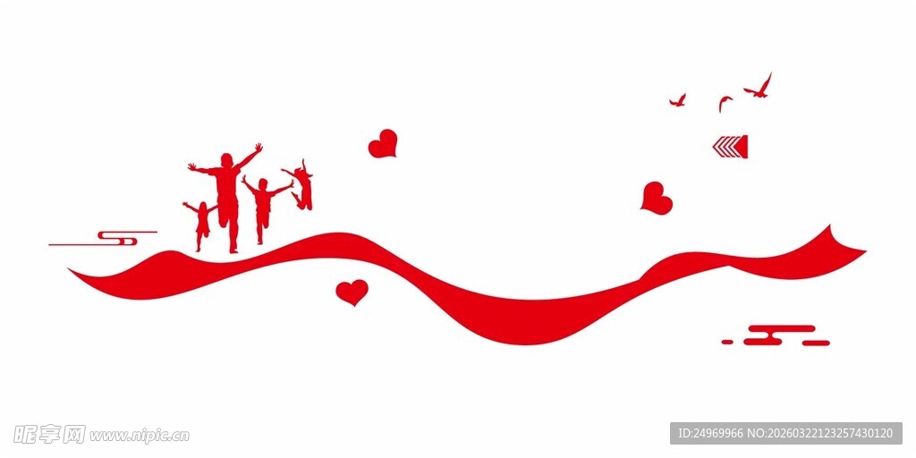 红色飘带爱心创意图案