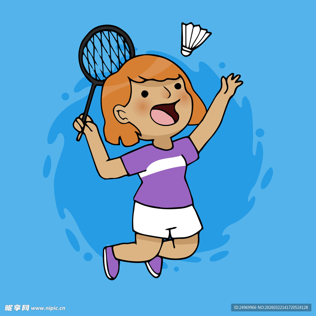 女孩欢快打羽毛球瞬间