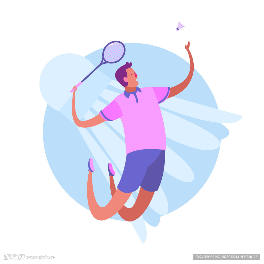 跃起击球的羽毛球运动员