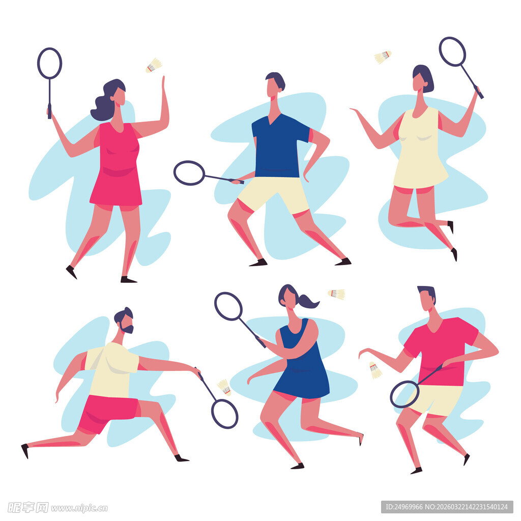 活力羽毛球运动人物插画