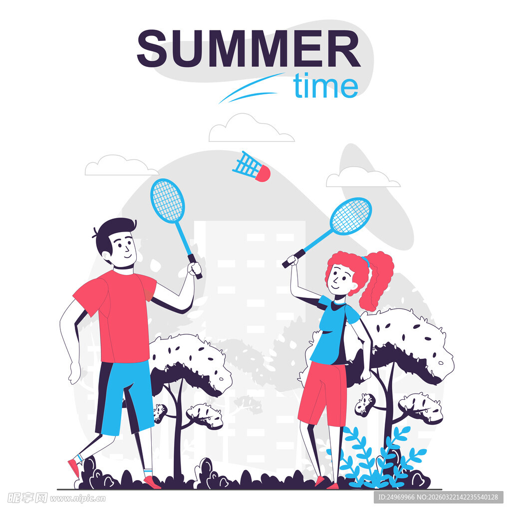 夏日情侣户外羽毛球运动