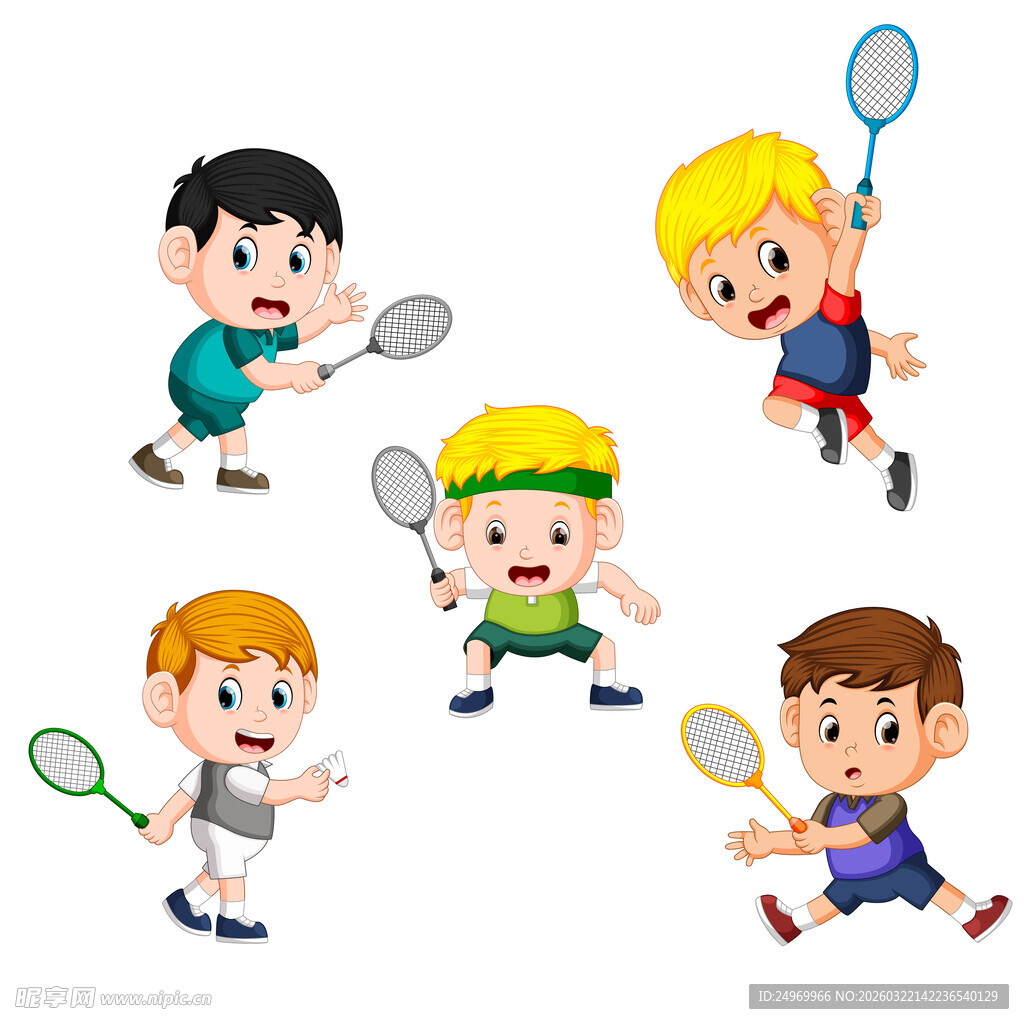 儿童快乐打网球瞬间