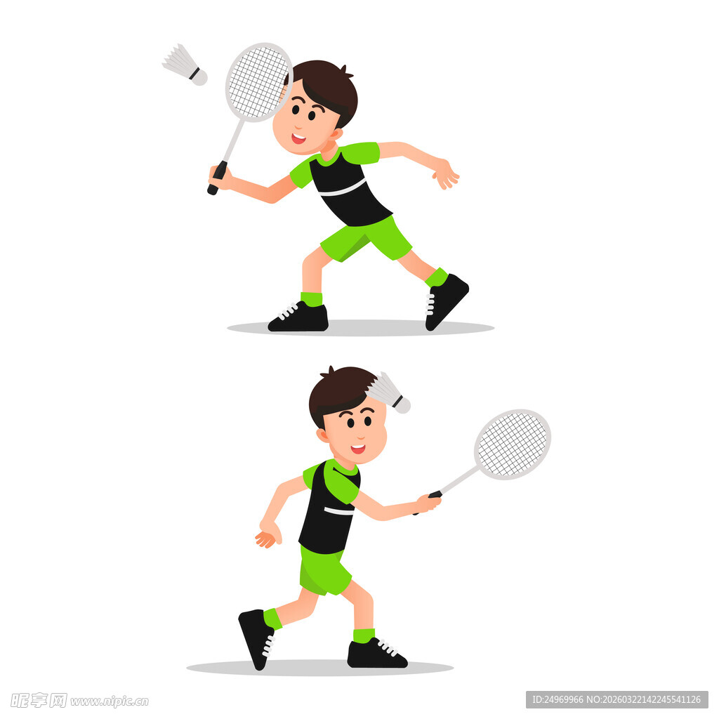 男孩打羽毛球的动感姿态