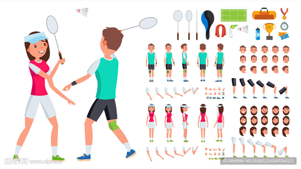 儿童羽毛球装备与运动形象