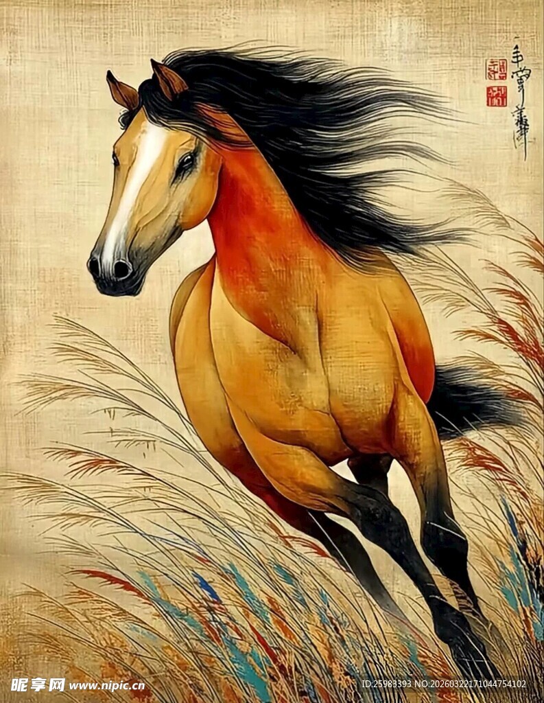 骏马国画