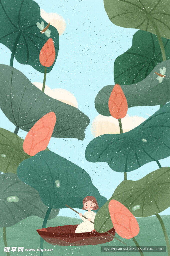 小船悠游于荷塘之间