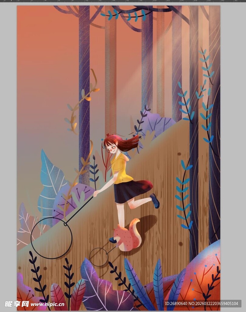 梦幻森林中的骑行女孩