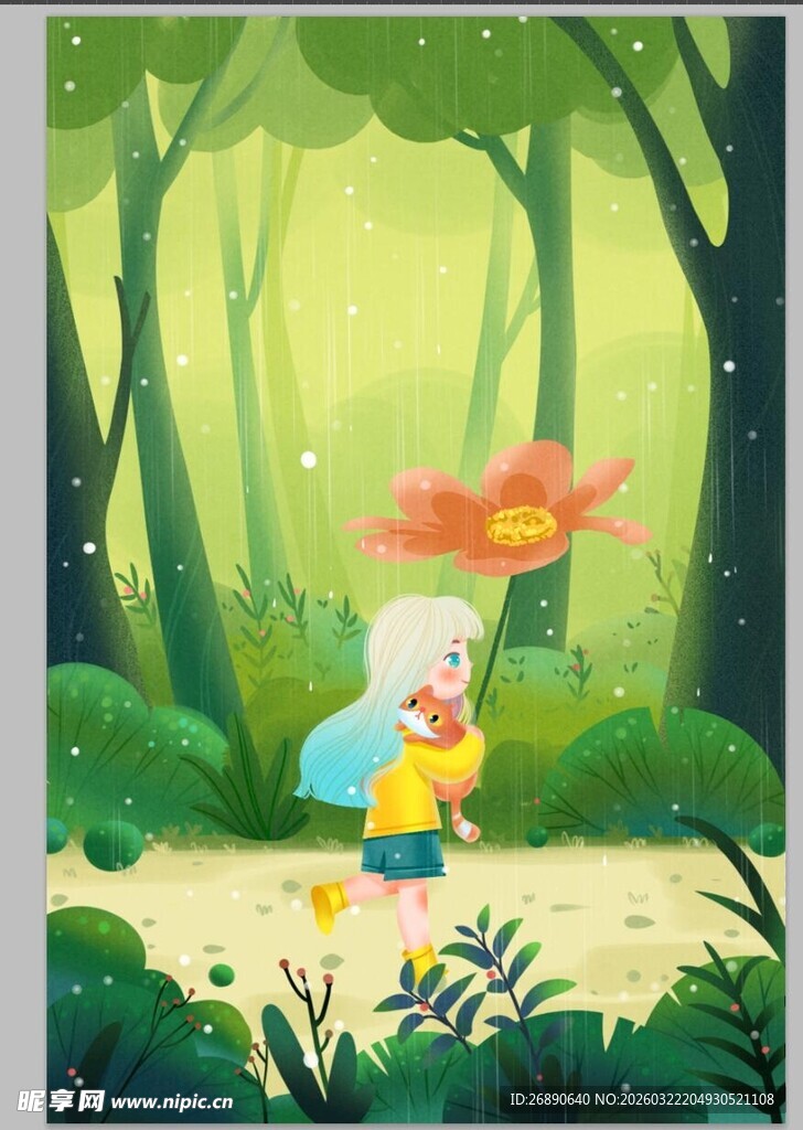 森林中漫步的可爱小精灵