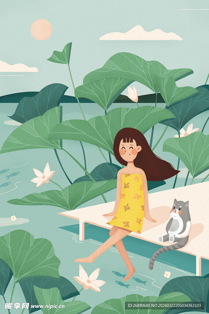 女孩与猫的惬意水上时光