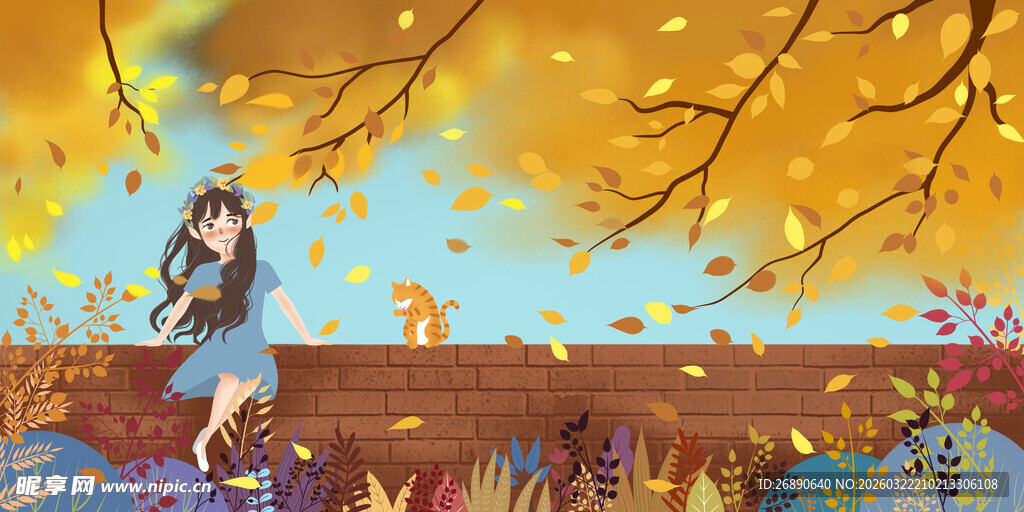 秋日少女倚栏赏景