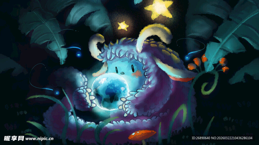 奇幻深海章鱼发光场景