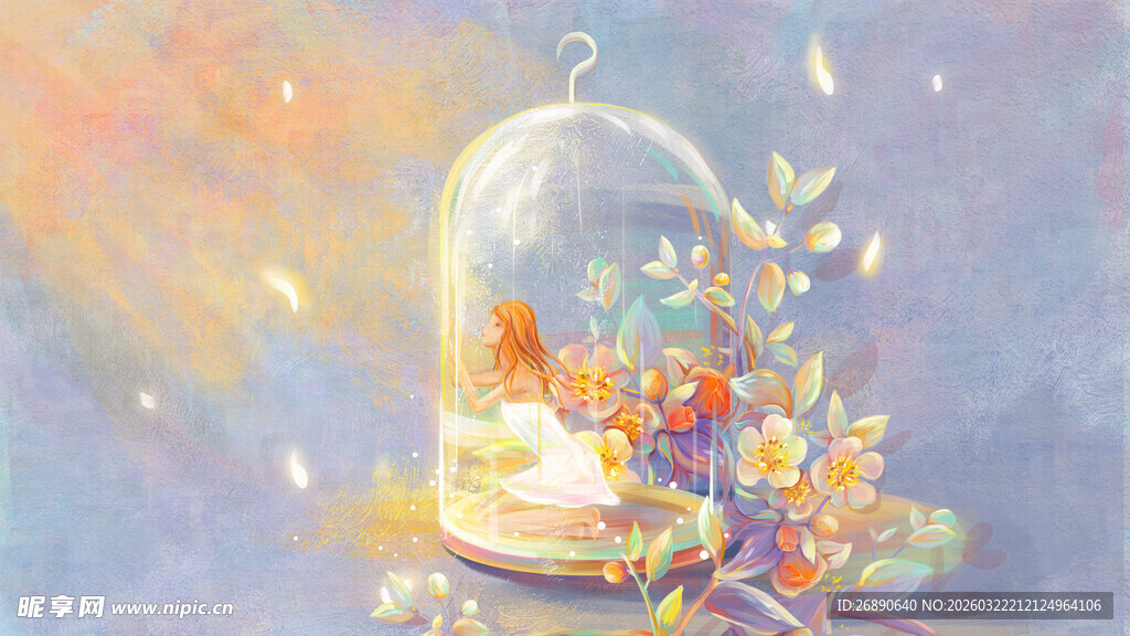梦幻玻璃罩中的多彩花卉