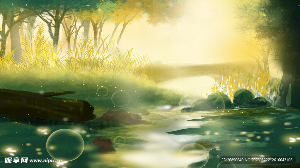 梦幻森林中的静谧溪流