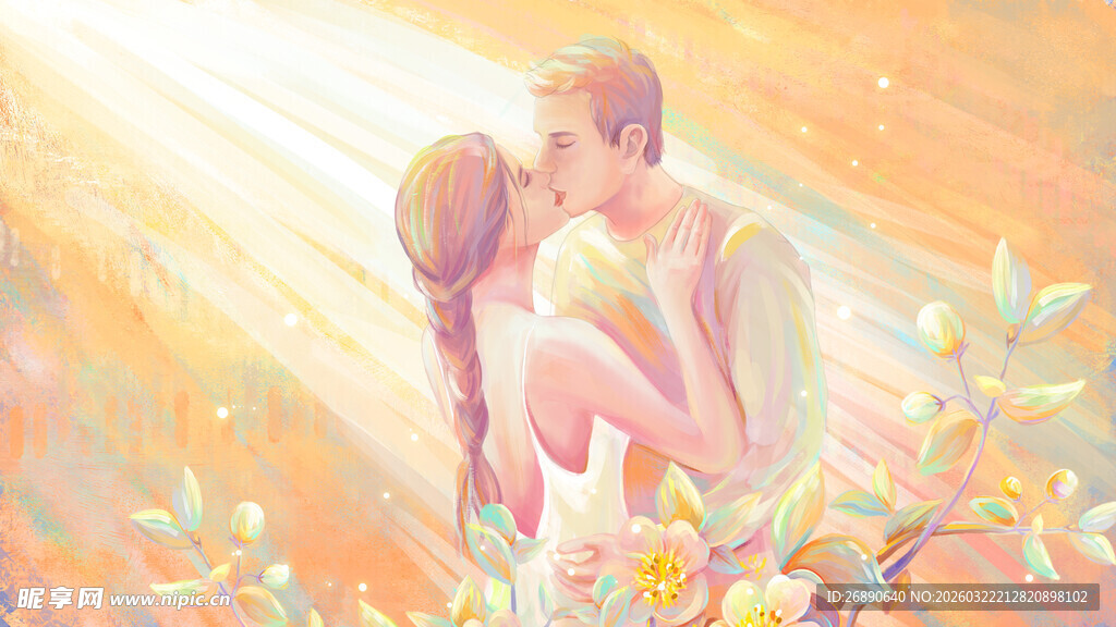 梦幻中的情侣甜蜜相拥