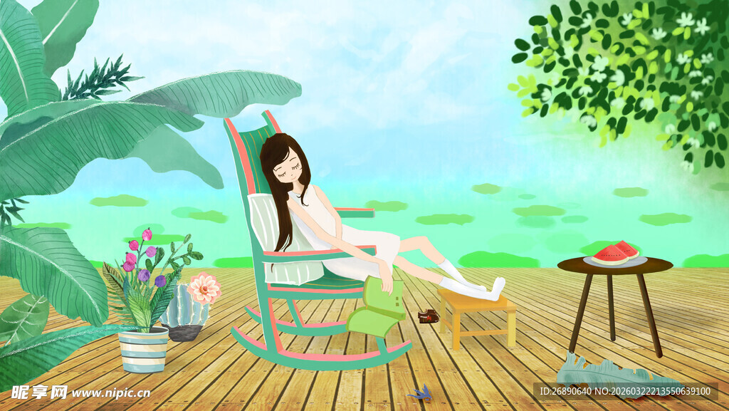 女孩惬意享受户外休闲时光