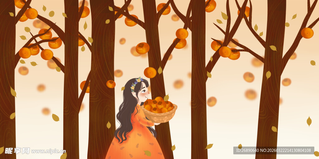 秋日林中漫步的优雅女子