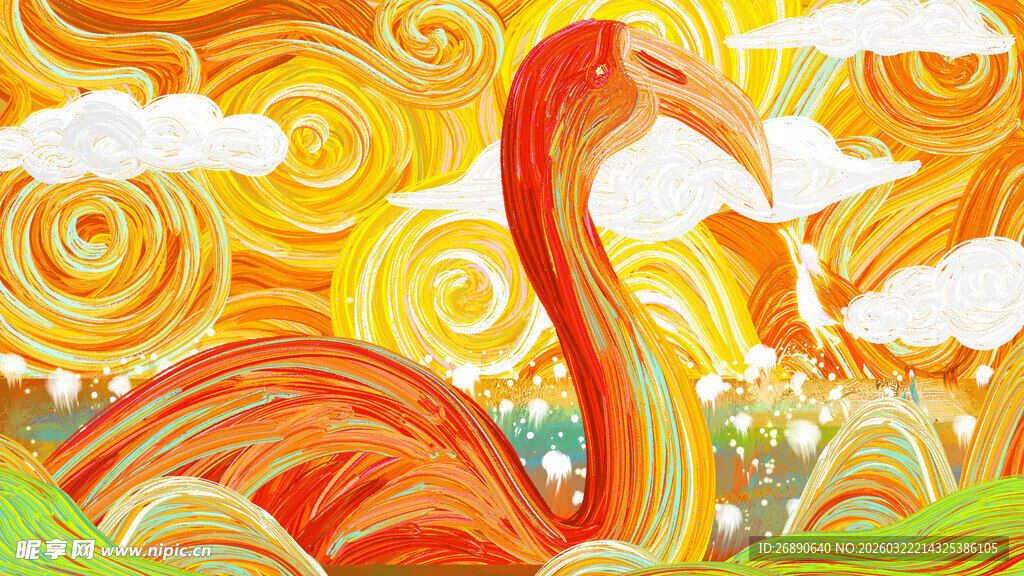 梦幻火烈鸟于绚丽风景中