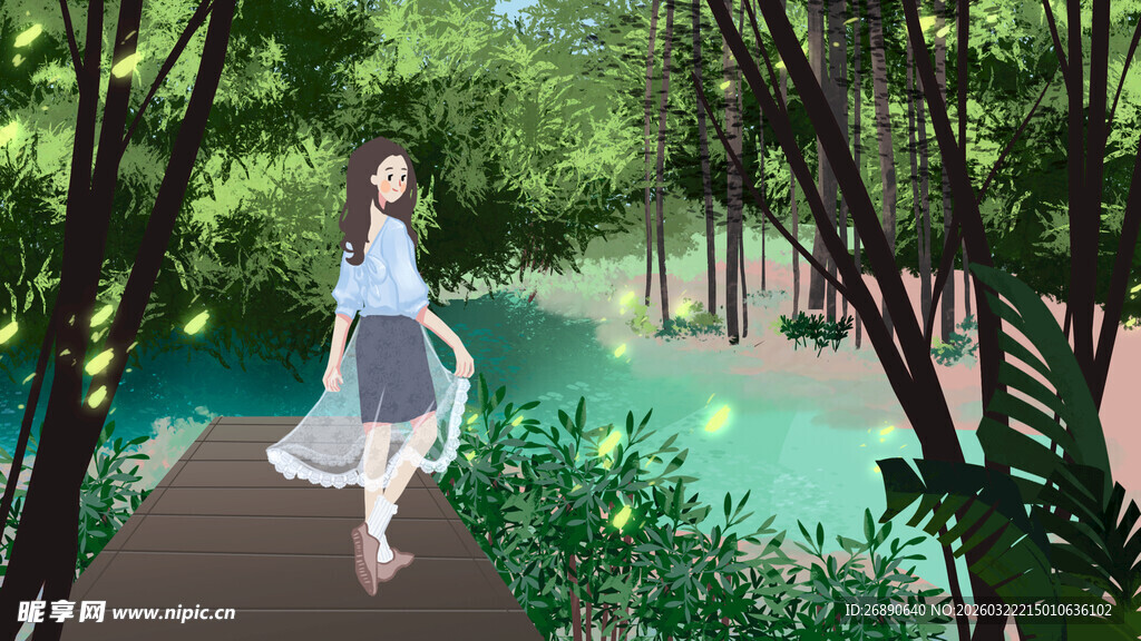 林间漫步的优雅女子