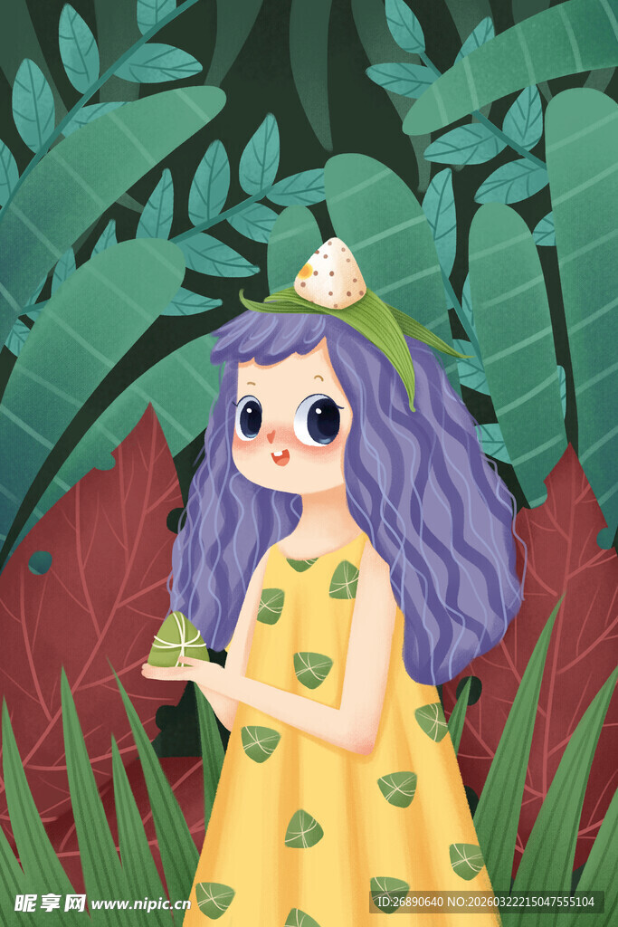 丛林中的黄衣紫发女孩