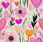 粉色花卉爱心手绘图案