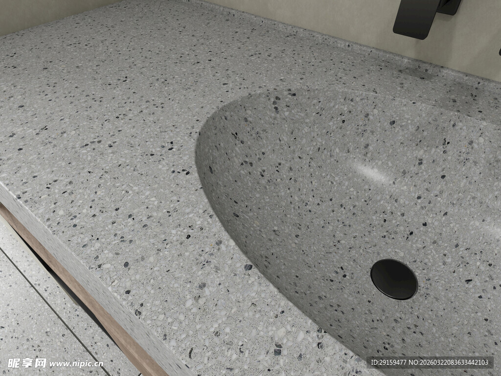 灰色大理石洗手池特写