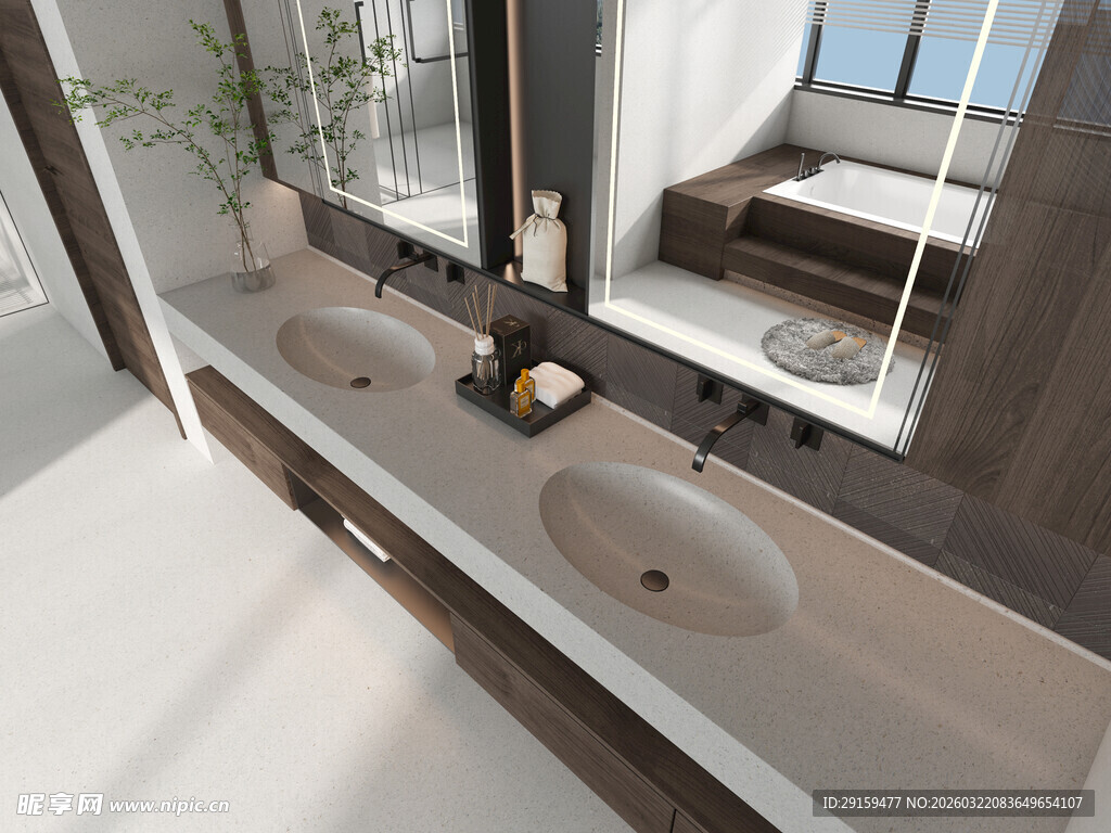 现代简约双盆浴室设计