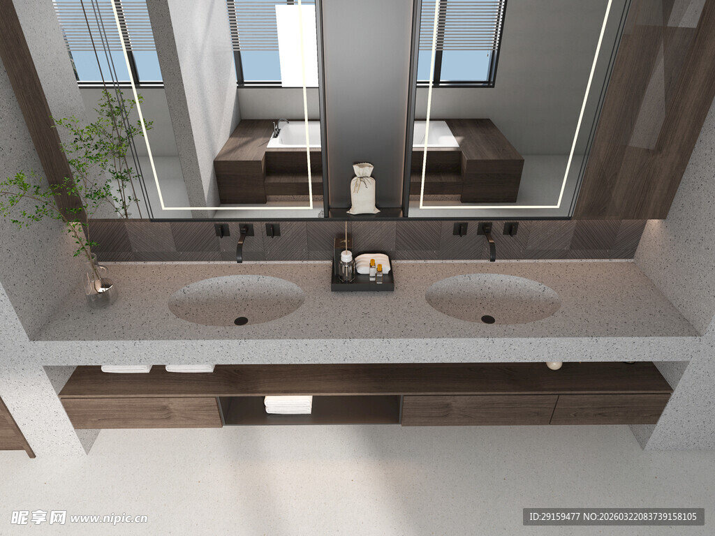 现代双盆浴室洗手台设计