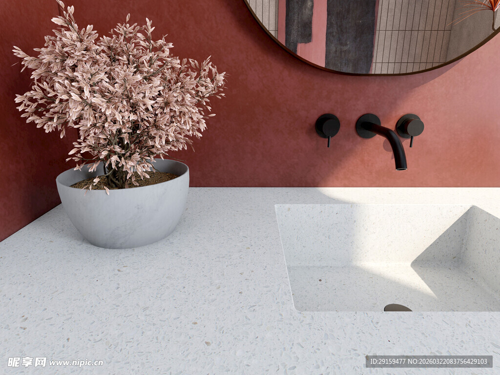 浴室台面上的盆栽装饰