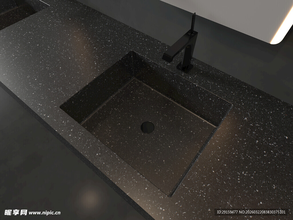 黑色水磨石洗手台设计