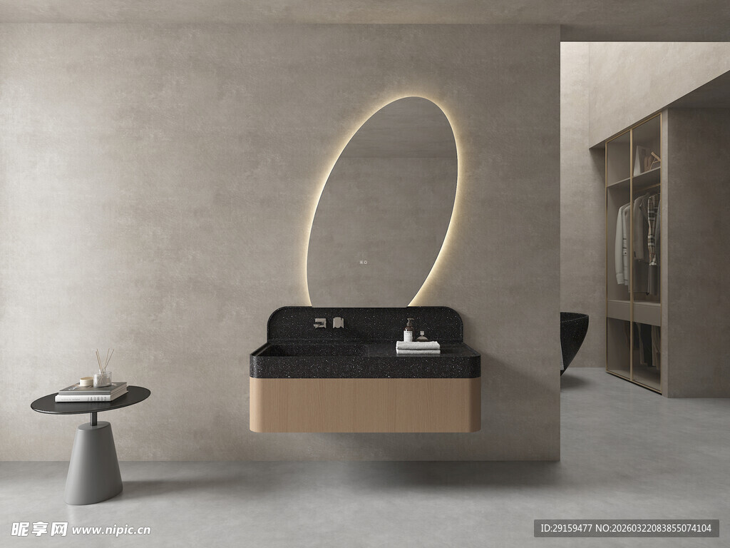 现代简约风洗手台与装饰镜