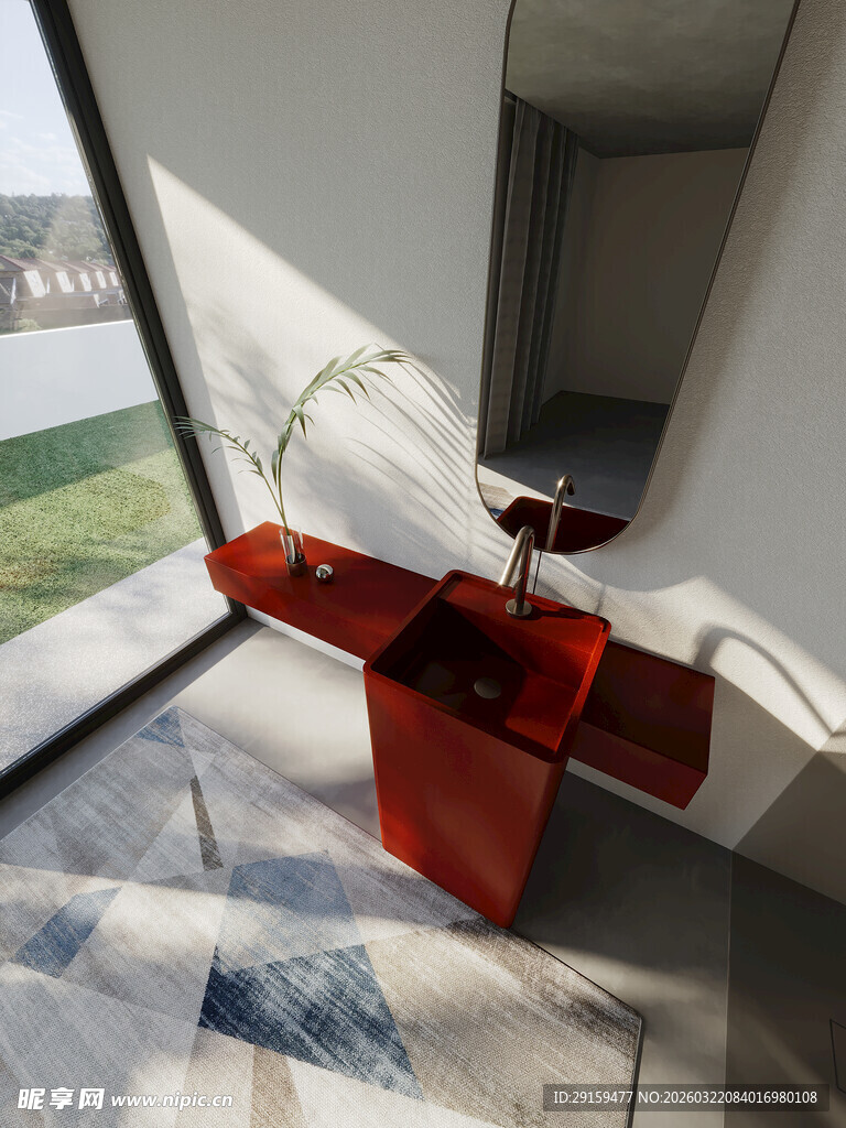 窗边红色创意家具摆件