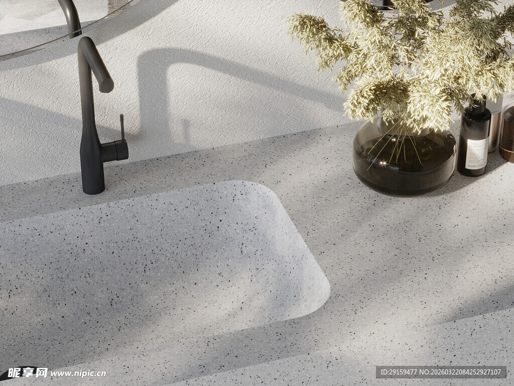 简约洗手台旁的清新花卉