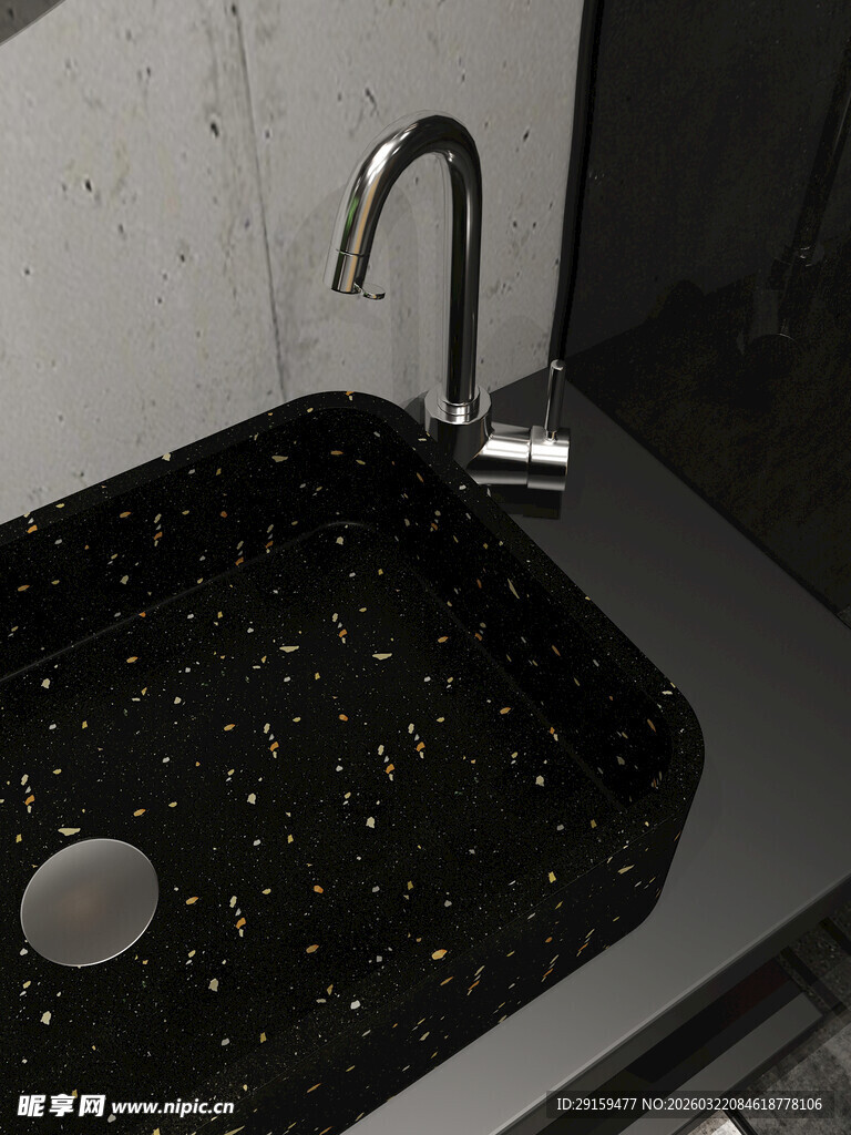 黑色斑点水槽搭配银色龙头