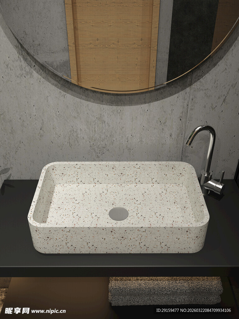 方形台上洗手盆特写