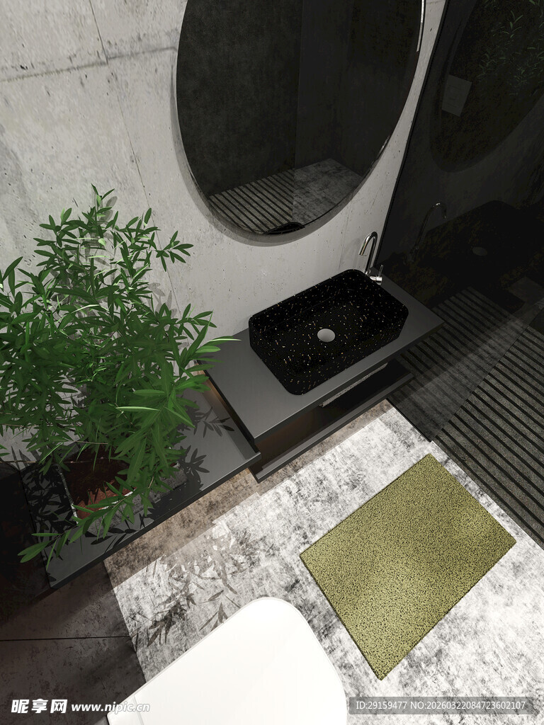 现代简约风浴室绿植点缀