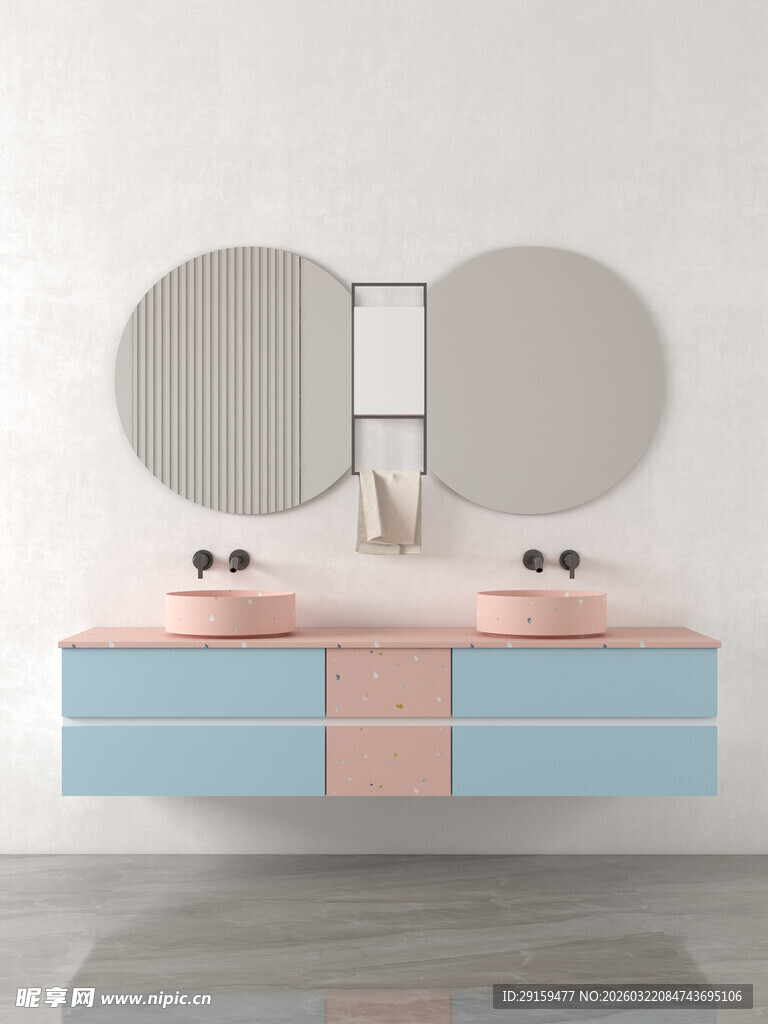 双圆镜多彩浴室洗手台