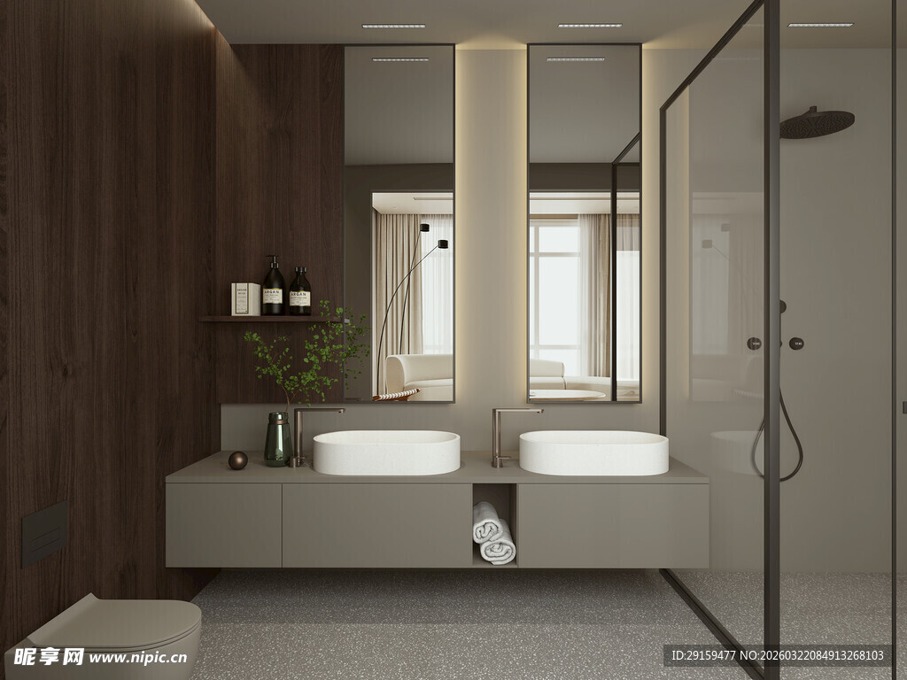 现代简约风双洗手台浴室