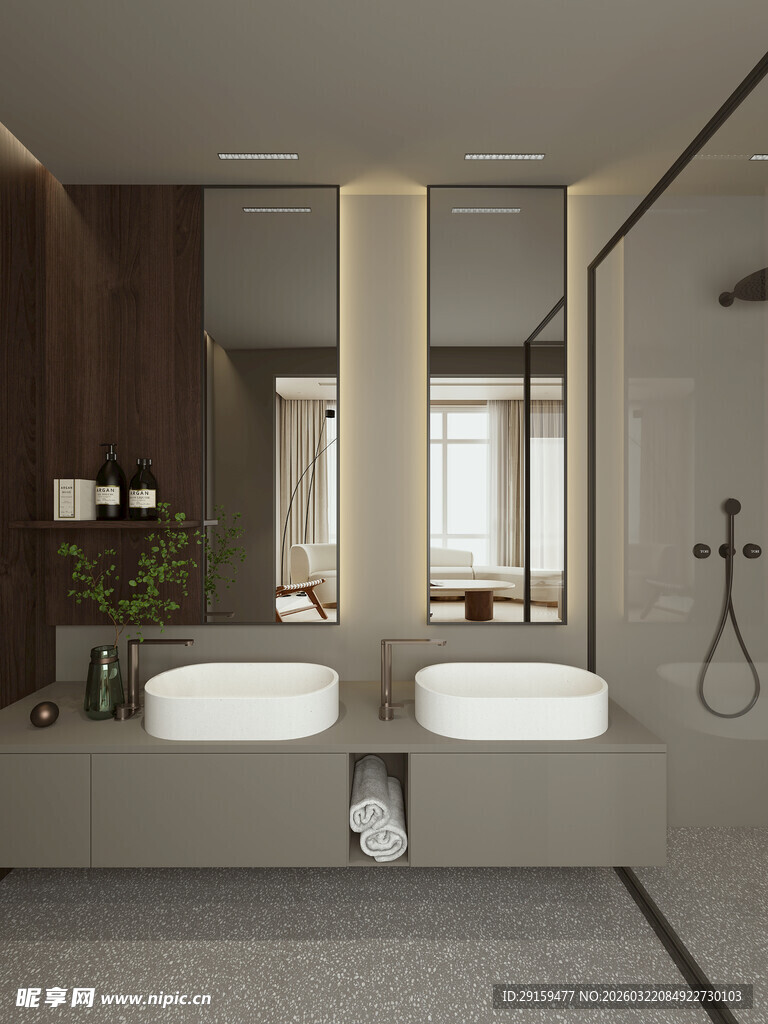 现代简约风格双台盆浴室