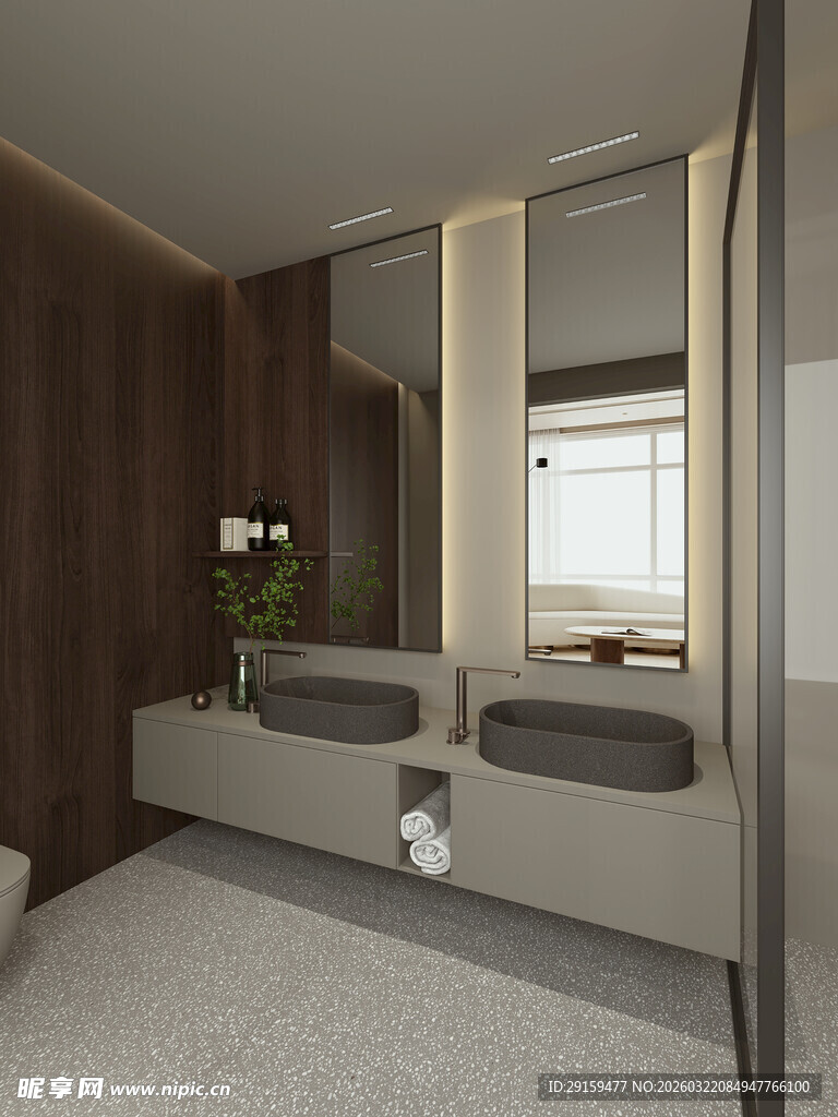 现代风格双盆浴室设计