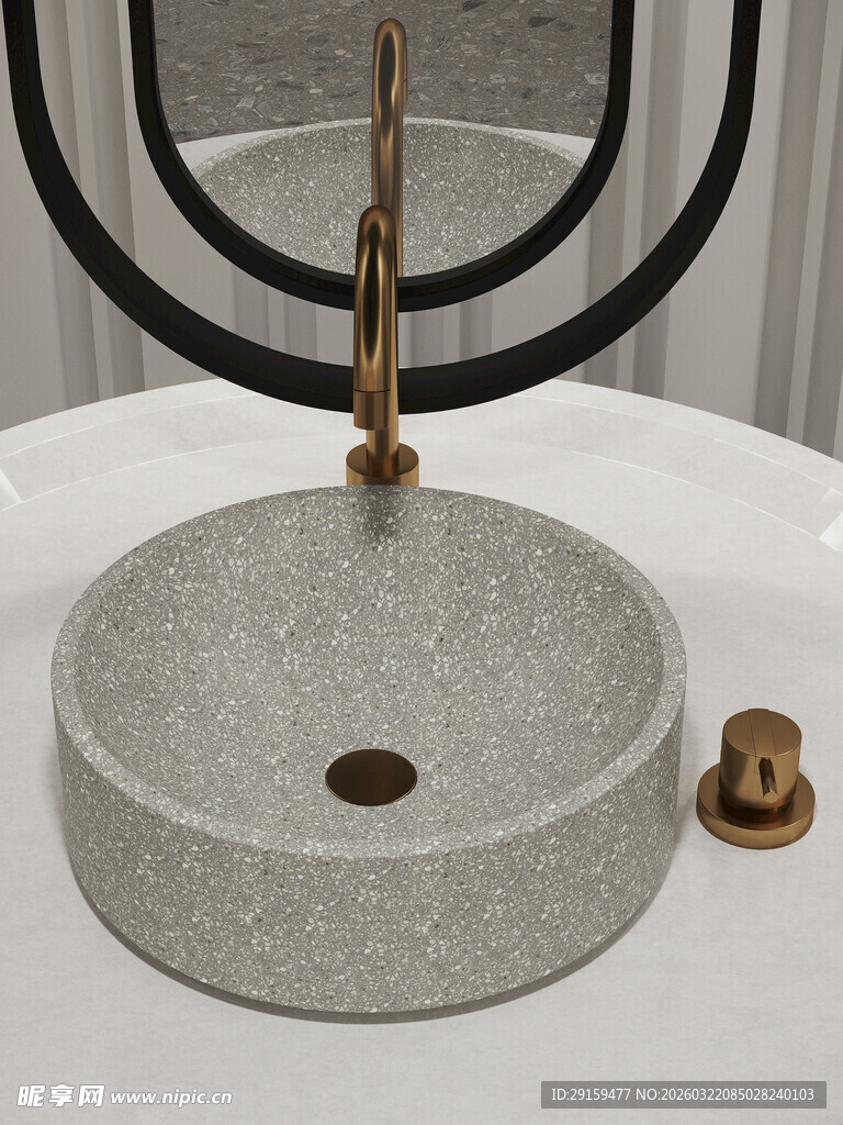 圆形水磨石洗手盆及配件
